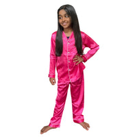 
              boomshuga satin pajamas for kids in rose pink / hot pink / fushcia
            