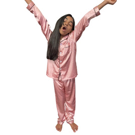 boomshuga satin pajamas for kids in blush pink
