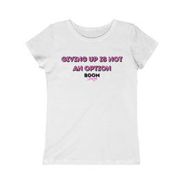 white boomshuga motivational tee shirt for kids giving up is not an option